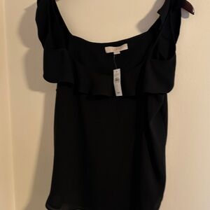 LOFT Black Ruffle Blouse